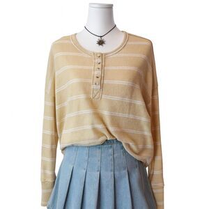 Billabong Yellow Striped Henley Top Women’s Medium Casual Coastal Surfcore